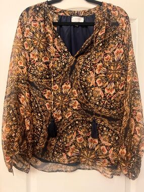 Johnny Was Jade 100% Silk Peasant Blouse - Medium
